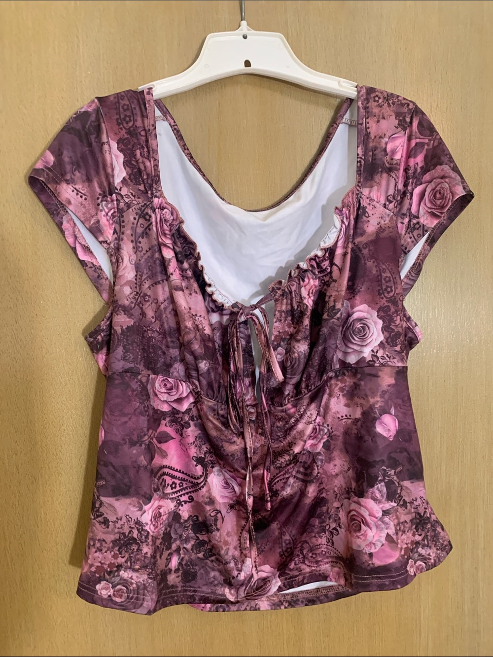 PLUS SIZE 3X SHEIN Pink Floral Lace-Up Blouse